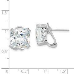 QCM1967 Cheryl M Sterling Silver Rhodium-plated Polished Cushion-cut CZ Post Omega Back Earrings