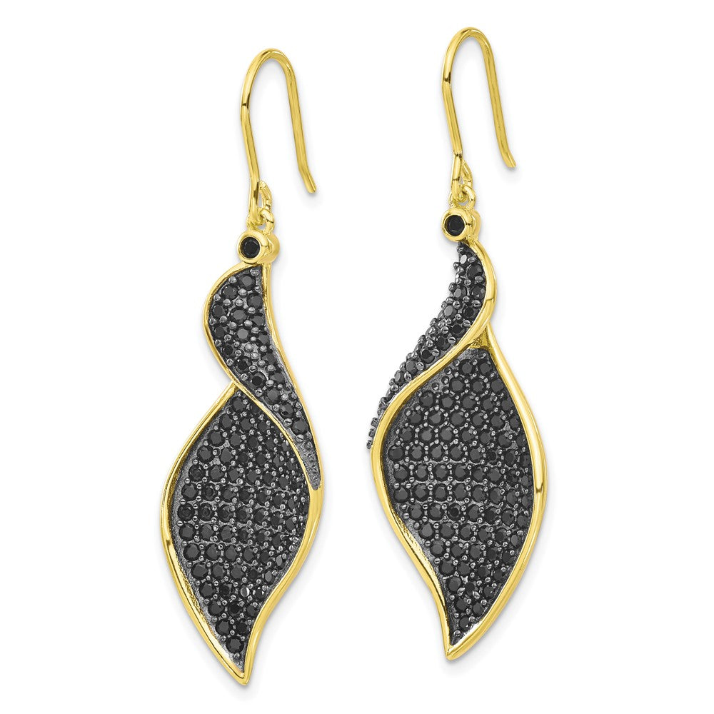 QCM1968Y Cheryl M Sterling Silver Gold-plated with Black Rhodium Polished Fancy Black CZ Dangle Earrings
