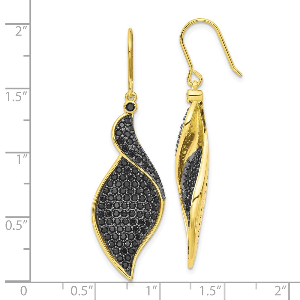 QCM1968Y Cheryl M Sterling Silver Gold-plated with Black Rhodium Polished Fancy Black CZ Dangle Earrings