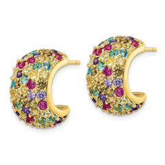 QCM1969Y Cheryl M Sterling Silver Gold-plated Polished Multicolor CZ Post C-Hoop Earrings