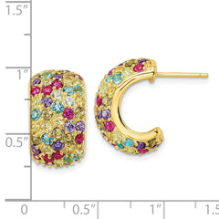 QCM1969Y Cheryl M Sterling Silver Gold-plated Polished Multicolor CZ Post C-Hoop Earrings