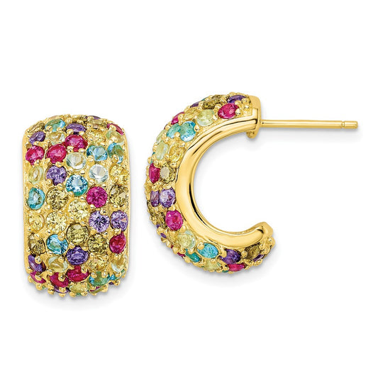 QCM1969Y Cheryl M Sterling Silver Gold-plated Polished Multicolor CZ Post C-Hoop Earrings