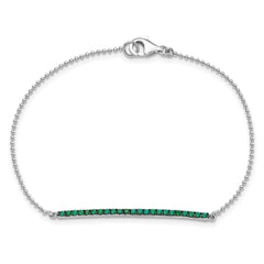 Cheryl M Sterling Silver Hematite and Rhodium-plated Polished and Beaded Green Glass Bar 7 Inch Bracelet QCM1970-7