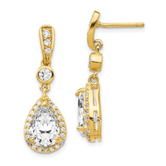 QCM218 Cheryl M Sterling Silver Gold-plated Brilliant-cut CZ Teardrop and Bezel Halo Post Dangle Earrings
