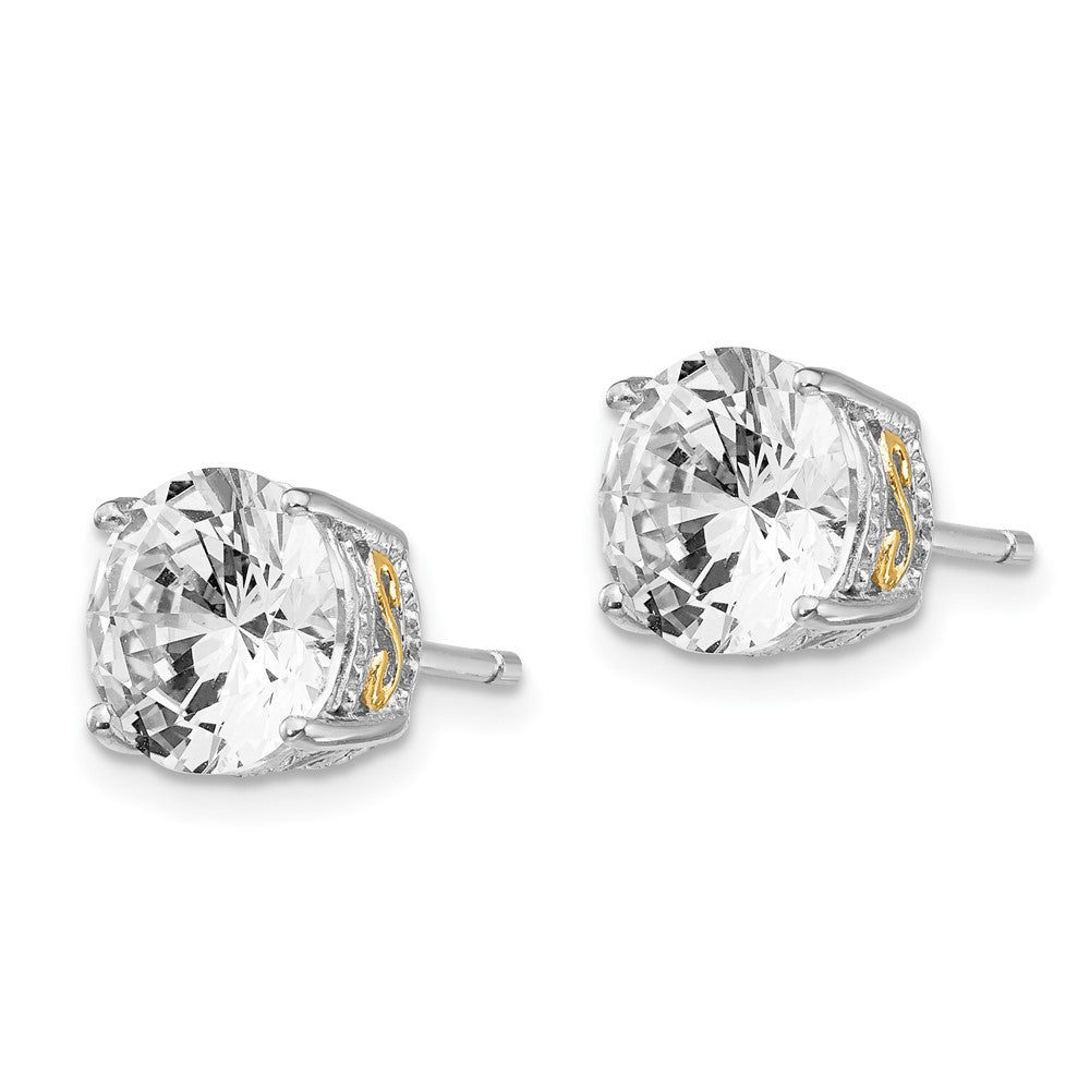 QCM232 Cheryl M Sterling Silver Rhodium-plated with Gold-plated Accent Brilliant-cut 8mm CZ Stud Post Earrings