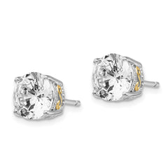 QCM232 Cheryl M Sterling Silver Rhodium-plated with Gold-plated Accent Brilliant-cut 8mm CZ Stud Post Earrings