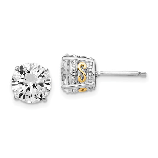 QCM232 Cheryl M Sterling Silver Rhodium-plated with Gold-plated Accent Brilliant-cut 8mm CZ Stud Post Earrings