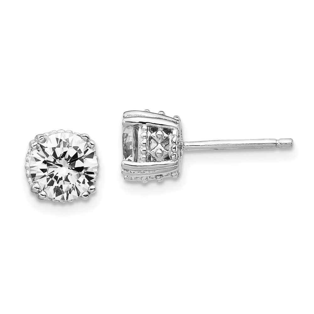 QCM237 Cheryl M Sterling Silver Rhodium-plated Round Brilliant-cut 6.5mm CZ Post Stud Earrings
