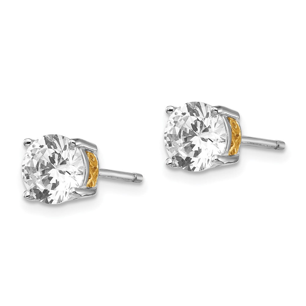QCM247 Cheryl M Sterling Silver Rhodium-plated with Gold-plated Accent XO Brilliant-cut 6.5mm CZ Stud Post Earrings