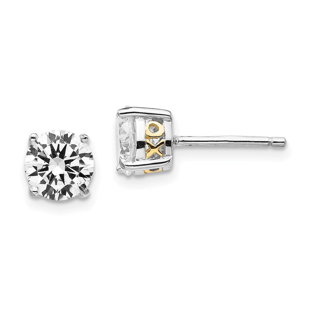 QCM247 Cheryl M Sterling Silver Rhodium-plated with Gold-plated Accent XO Brilliant-cut 6.5mm CZ Stud Post Earrings