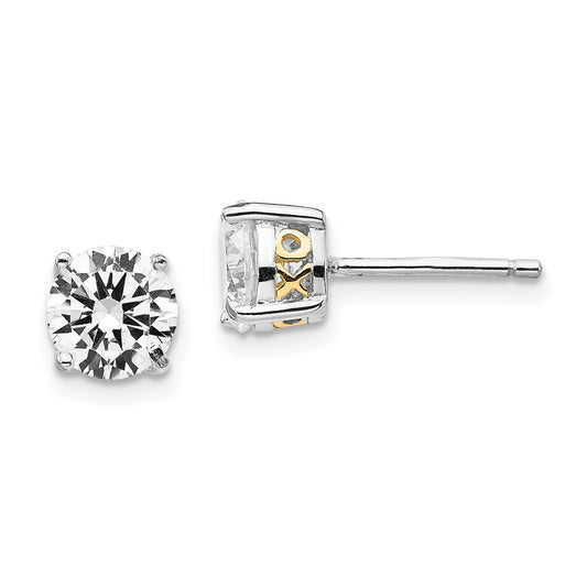 QCM247 Cheryl M Sterling Silver Rhodium-plated with Gold-plated Accent XO Brilliant-cut 6.5mm CZ Stud Post Earrings