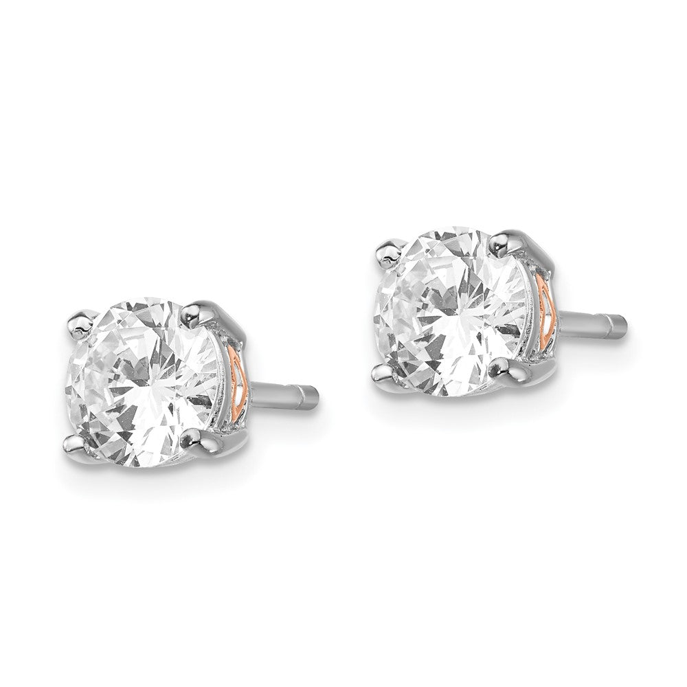 QCM249 Cheryl M Sterling Silver Rhodium-plated and Rose Gold-plated Accent Heart Brilliant-cut CZ Stud Post Earrings