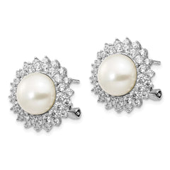 QCM289 Cheryl M Sterling Silver Rhodium-plated Freshwater Cultured Pearl and Brilliant-cut CZ Omega Back Earrings