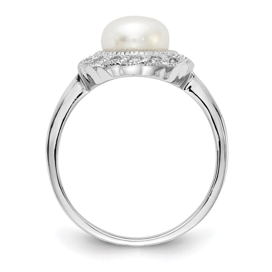 Cheryl M Sterling Silver Rhodium-plated Freshwater Cultured Pearl and Brilliant-cut CZ Ring