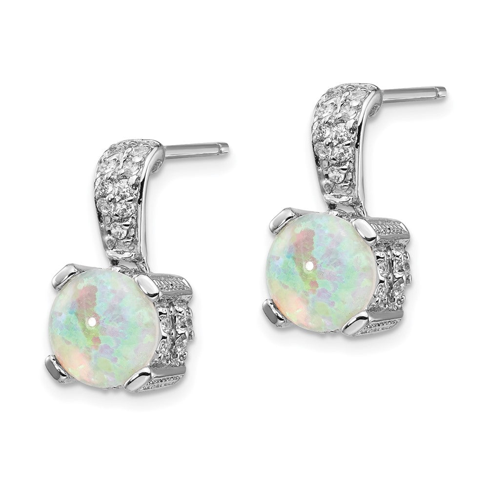 QCM377 Cheryl M Sterling Silver Rhodium-plated 8mm Cabochon Lab Created Opal and Brilliant-cut CZ Post Dangle Earrings