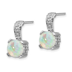 QCM377 Cheryl M Sterling Silver Rhodium-plated 8mm Cabochon Lab Created Opal and Brilliant-cut CZ Post Dangle Earrings