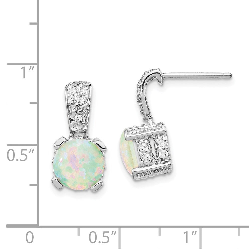 QCM377 Cheryl M Sterling Silver Rhodium-plated 8mm Cabochon Lab Created Opal and Brilliant-cut CZ Post Dangle Earrings