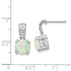QCM377 Cheryl M Sterling Silver Rhodium-plated 8mm Cabochon Lab Created Opal and Brilliant-cut CZ Post Dangle Earrings