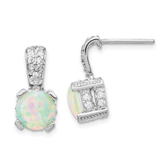 QCM377 Cheryl M Sterling Silver Rhodium-plated 8mm Cabochon Lab Created Opal and Brilliant-cut CZ Post Dangle Earrings