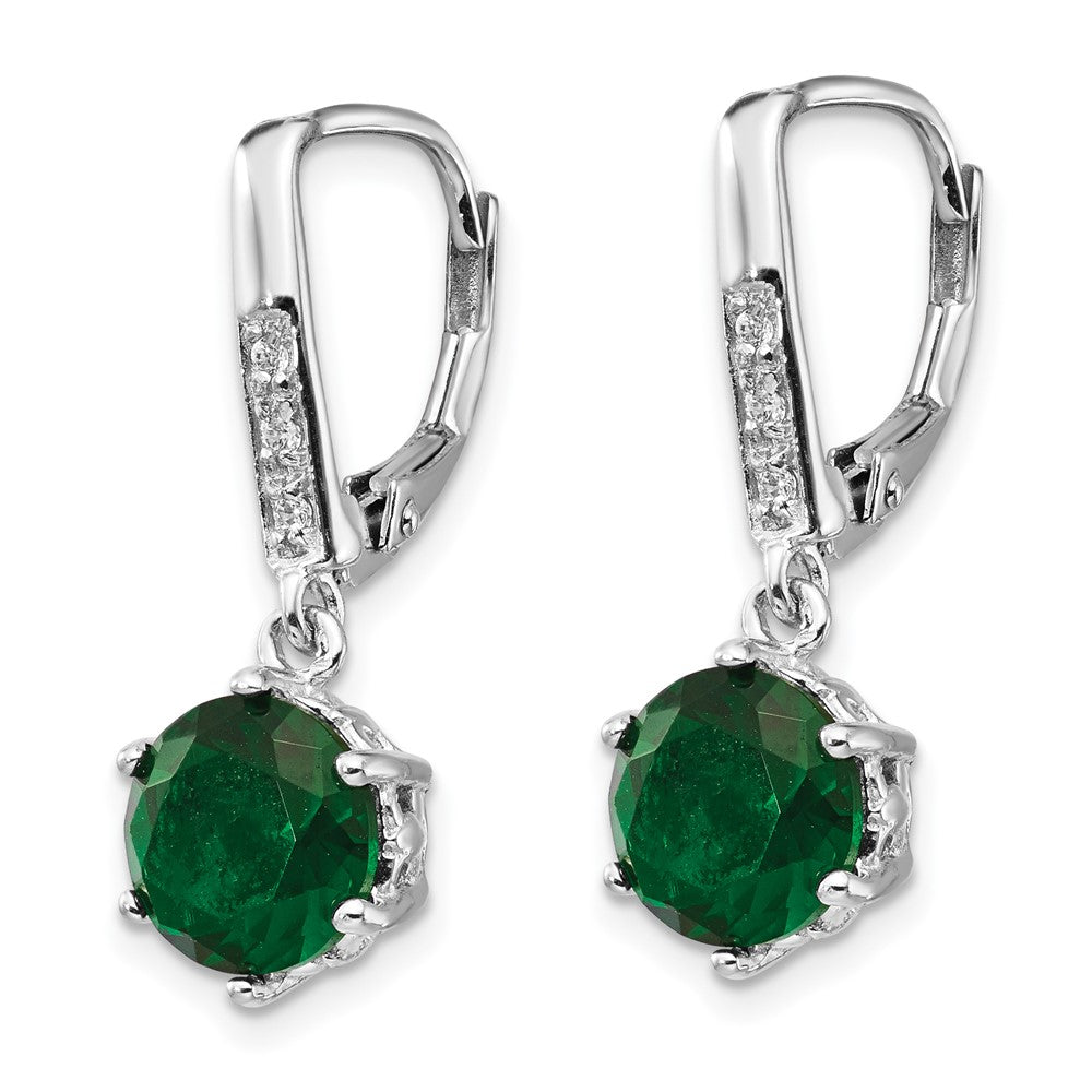 QCM382 Cheryl M Sterling Silver Rhodium-plated Brilliant-cut Green Glass and Brilliant-cut White CZ Leverback Dangle Earrings