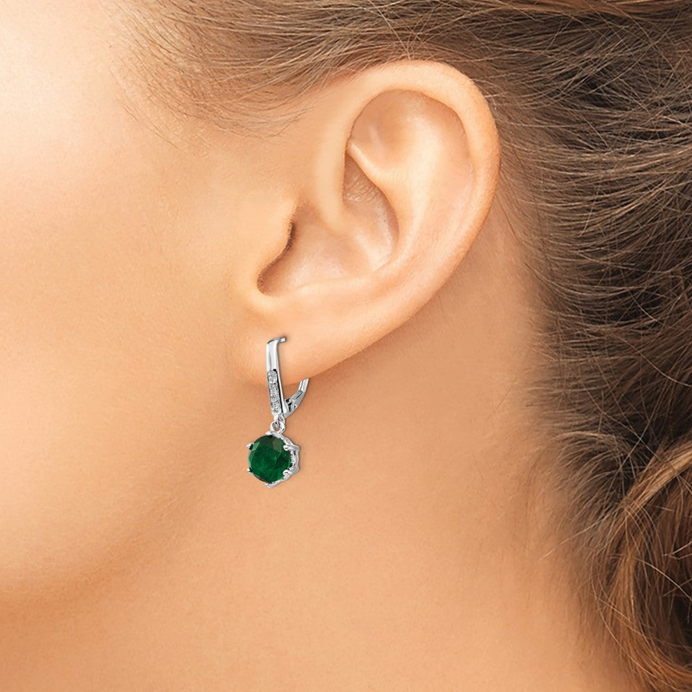 QCM382 Cheryl M Sterling Silver Rhodium-plated Brilliant-cut Green Glass and Brilliant-cut White CZ Leverback Dangle Earrings