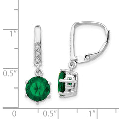 QCM382 Cheryl M Sterling Silver Rhodium-plated Brilliant-cut Green Glass and Brilliant-cut White CZ Leverback Dangle Earrings
