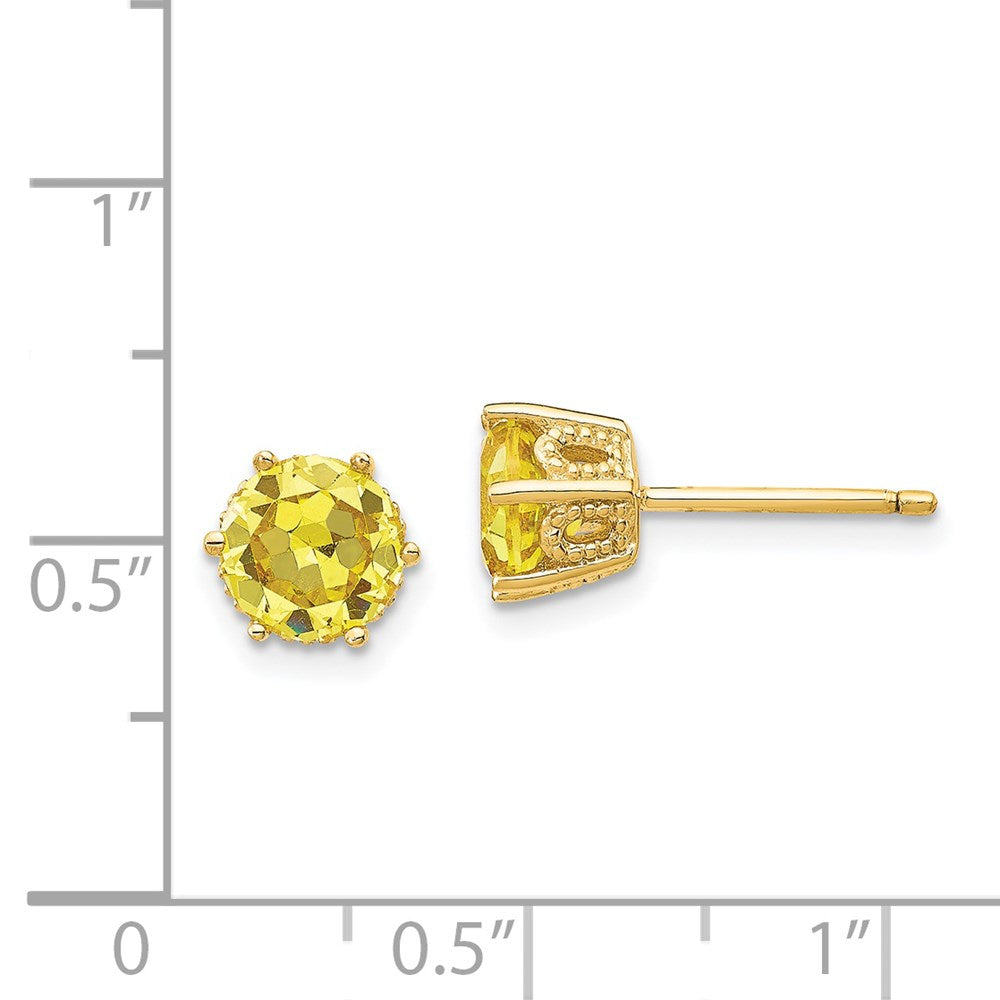 QCM408 Cheryl M Sterling Silver Gold-plated Yellow Brilliant-cut 6.5mm CZ Stud Post Earrings