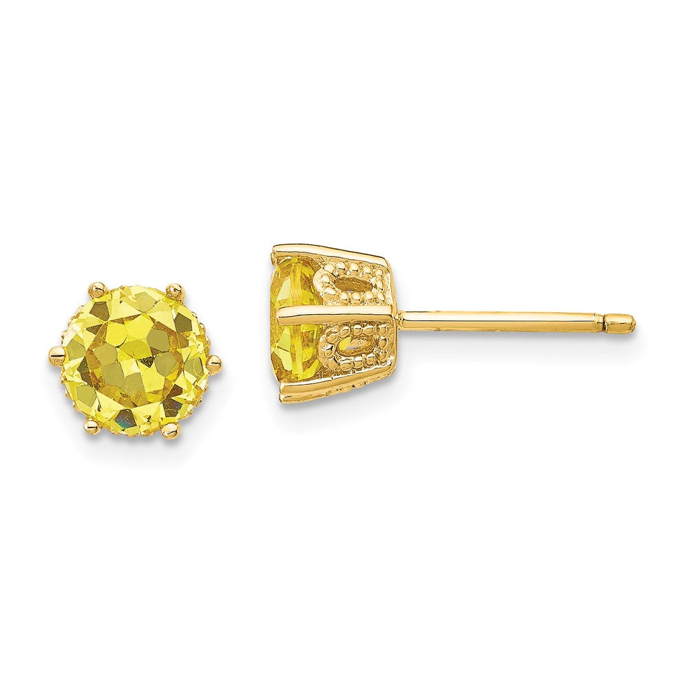 QCM408 Cheryl M Sterling Silver Gold-plated Yellow Brilliant-cut 6.5mm CZ Stud Post Earrings