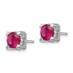 QCM467 Cheryl M Sterling Silver Rhodium-plated Brilliant-cut 6.5mm Lab Created Ruby and Brilliant-cut White CZ Stud Post Earrings