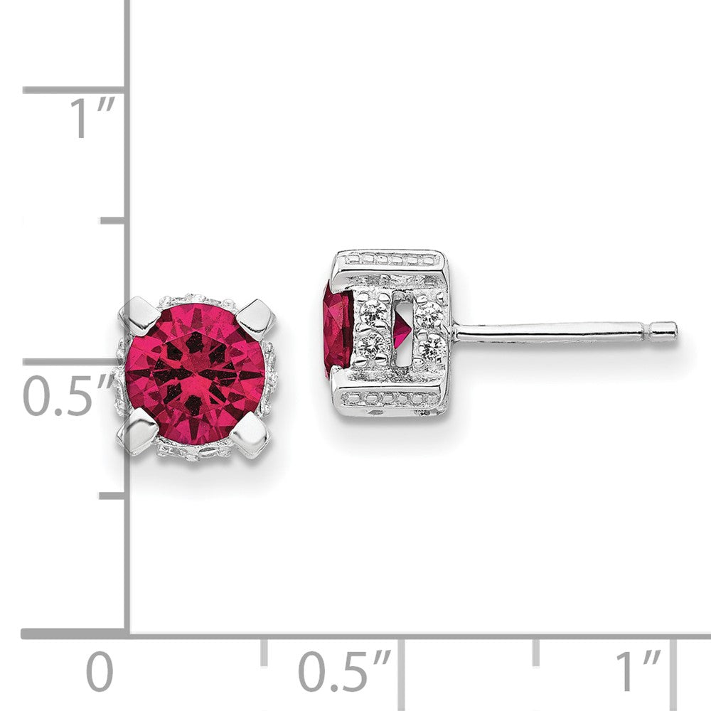 QCM467 Cheryl M Sterling Silver Rhodium-plated Brilliant-cut 6.5mm Lab Created Ruby and Brilliant-cut White CZ Stud Post Earrings