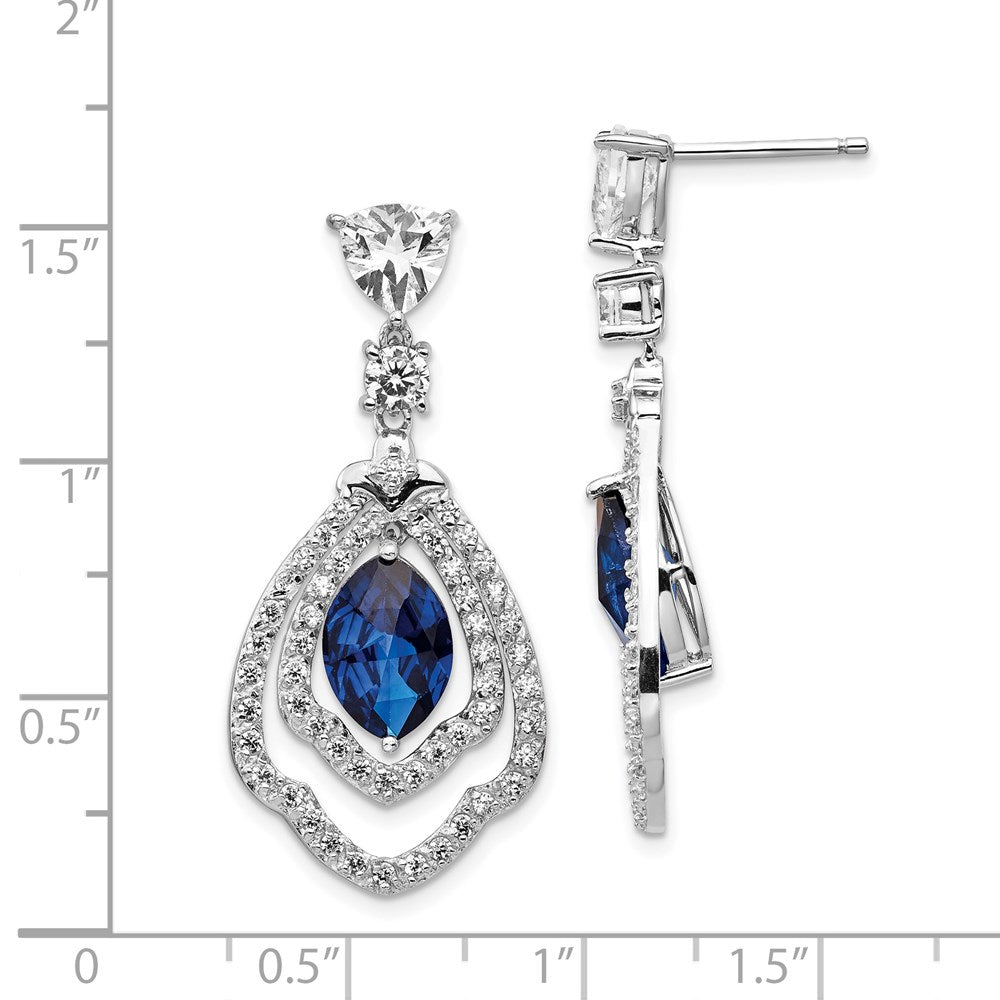 QCM502 Cheryl M Sterling Silver Rhodium-plated Fancy Brilliant-cut Lab Created Dark Blue Spinel and Brilliant-cut White CZ Post Dangle Earrings