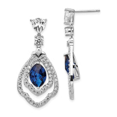 QCM502 Cheryl M Sterling Silver Rhodium-plated Fancy Brilliant-cut Lab Created Dark Blue Spinel and Brilliant-cut White CZ Post Dangle Earrings