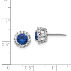 QCM504 Cheryl M Sterling Silver Rhodium-plated Brilliant-cut Lab Created Dark Blue Spinel and Brilliant-cut White CZ Round Halo Post Earrings