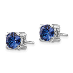 QCM508 Cheryl M Sterling Silver Rhodium-plated Brilliant-cut Lab Created Dark Blue Spinel and Brilliant-cut White CZ Stud Post Earrings