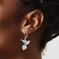 QCM606 Cheryl M Sterling Silver Rhodium-plated Brilliant-cut Lab Created Dark Blue Spinel and Brilliant-cut White CZ Hummingbird Leverback Dangle Earrings