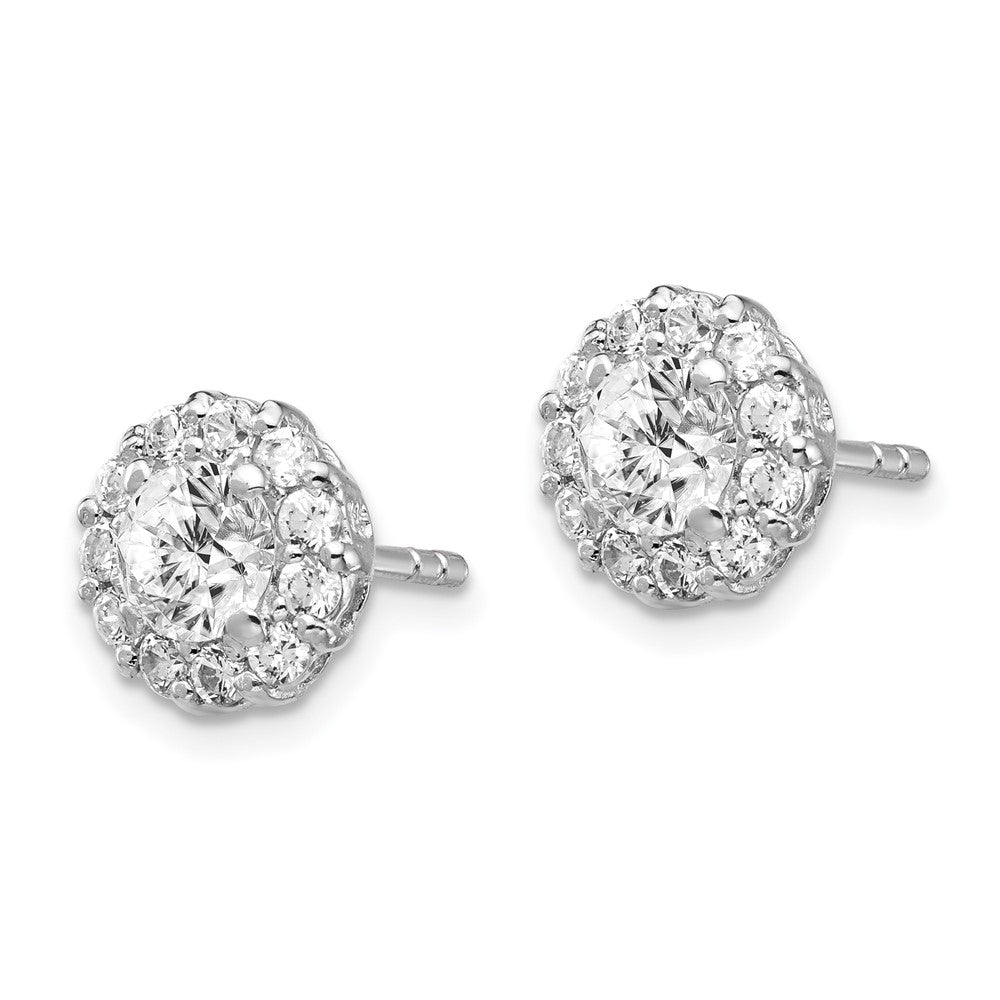QCM652 Cheryl M Sterling Silver Rhodium-plated Round Brilliant-cut CZ Halo Post Earrings