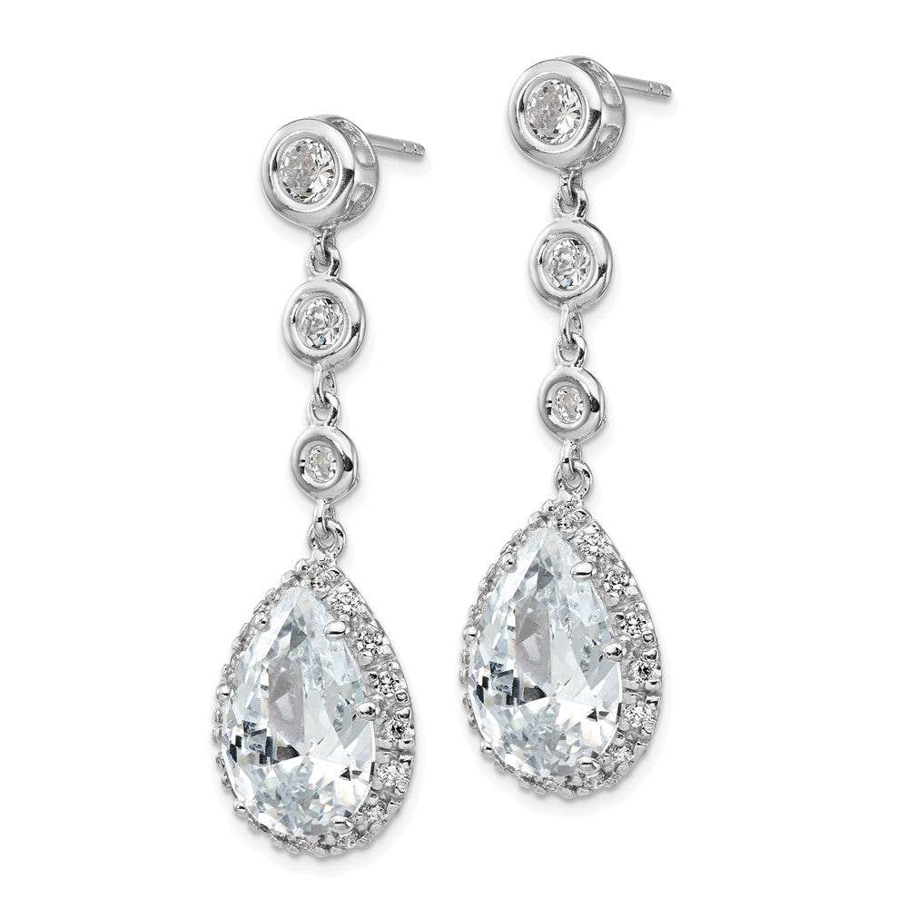 QCM653 Cheryl M Sterling Silver Rhodium-plated Brilliant-cut CZ Bezel & Teardrop Halo Post Dangle Earrings