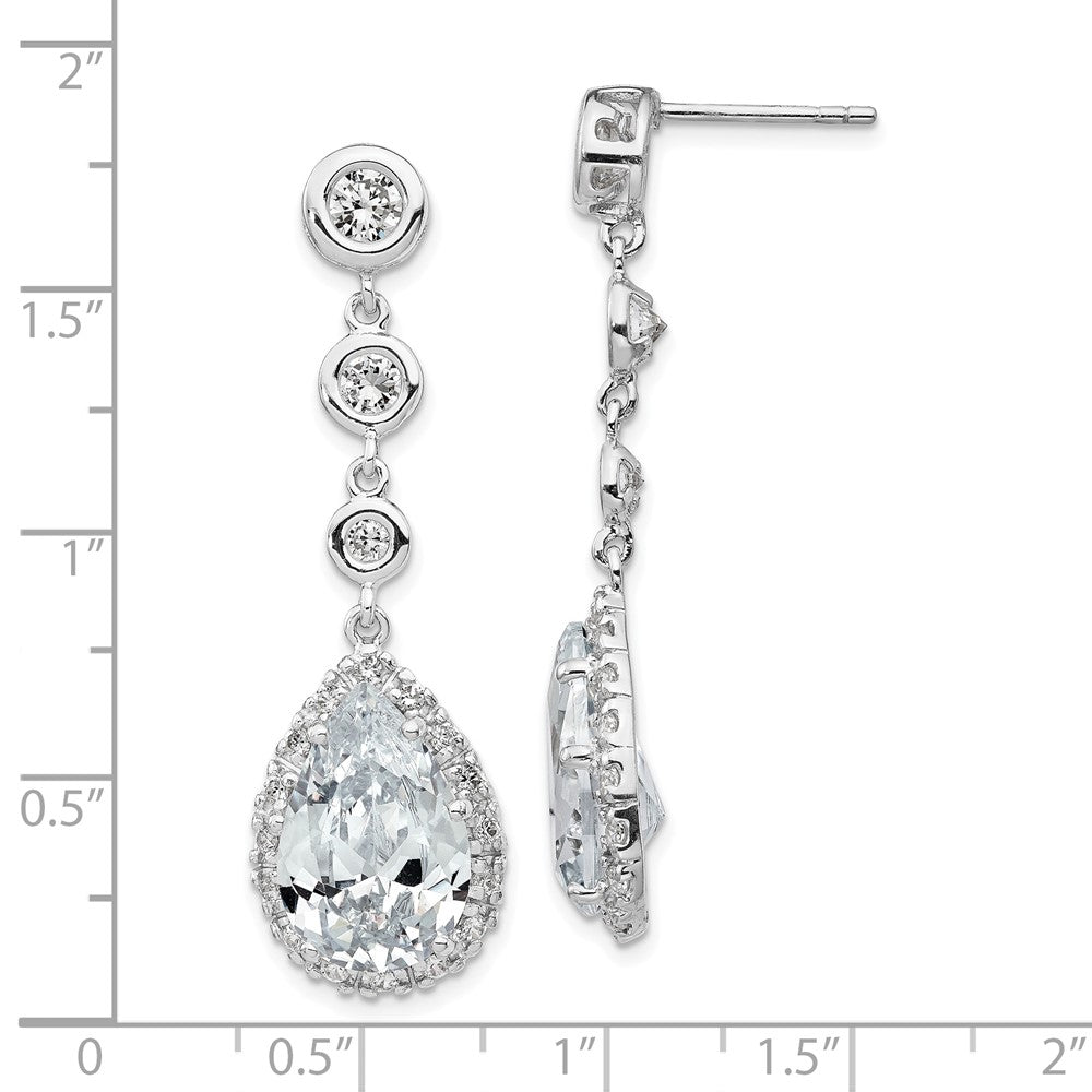 QCM653 Cheryl M Sterling Silver Rhodium-plated Brilliant-cut CZ Bezel & Teardrop Halo Post Dangle Earrings