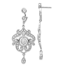 QCM660 Cheryl M Sterling Silver Rhodium-plated Brilliant-cut Bezel CZ Fancy Chandelier Post Dangle Earrings