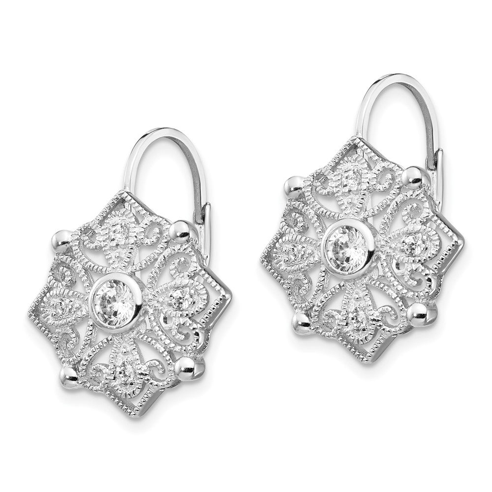 QCM689 Cheryl M Sterling Silver Rhodium-plated Fancy Brilliant-cut CZ Leverback Earrings