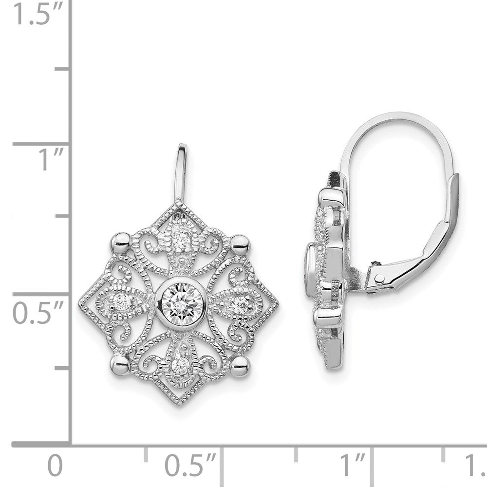 QCM689 Cheryl M Sterling Silver Rhodium-plated Fancy Brilliant-cut CZ Leverback Earrings
