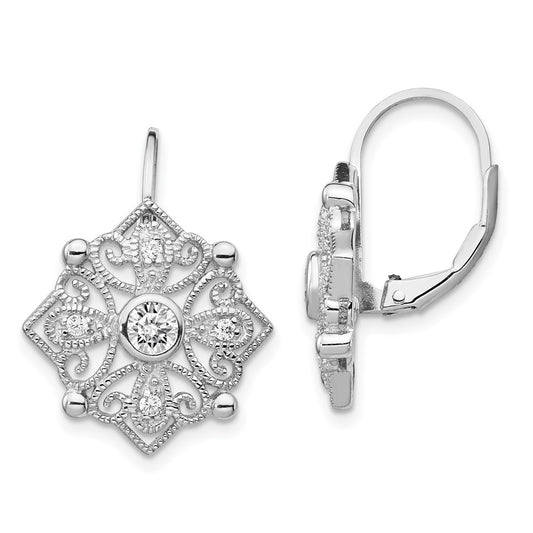 QCM689 Cheryl M Sterling Silver Rhodium-plated Fancy Brilliant-cut CZ Leverback Earrings