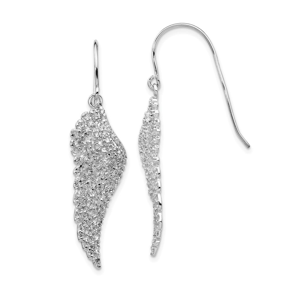 QCM700 Cheryl M Sterling Silver Rhodium-plated Brilliant-cut CZ Angel Wing Shepherd Hook Dangle Earrings