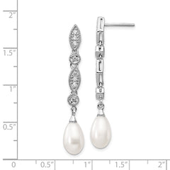 QCM711 Cheryl M Sterling Silver Rhodium-plated Teardrop Freshwater Cultured Pearl and Brilliant-cut CZ Post Dangle Earrings