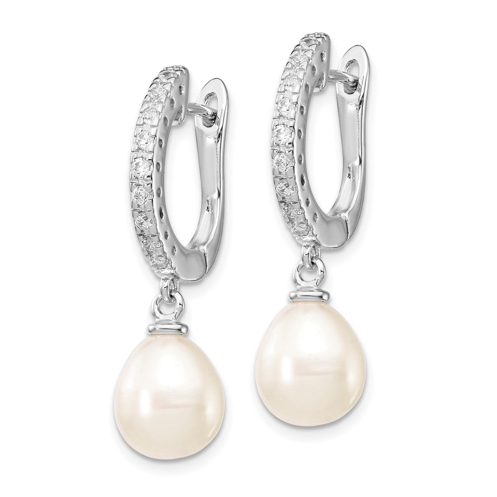 QCM725 Cheryl M Sterling Silver Rhodium-plated Freshwater Cultured Pearl and Brilliant-cut CZ Dangle Earrings