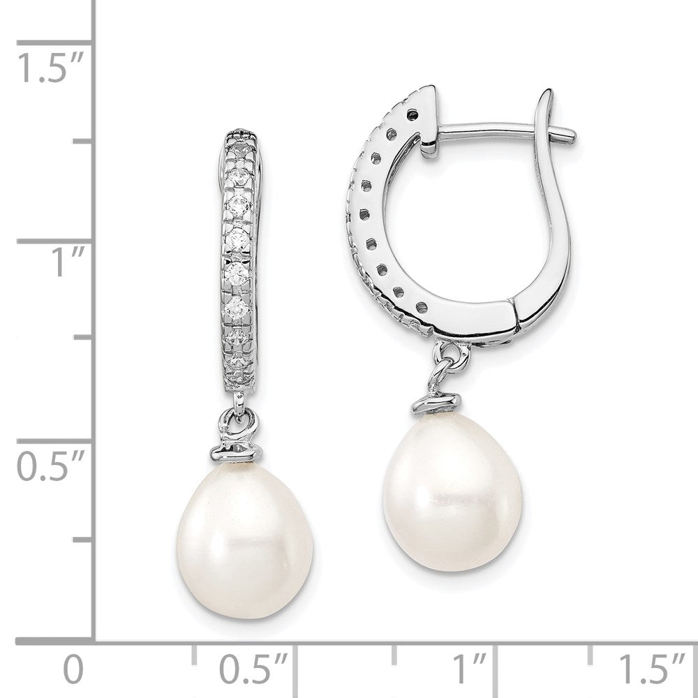 QCM725 Cheryl M Sterling Silver Rhodium-plated Freshwater Cultured Pearl and Brilliant-cut CZ Dangle Earrings
