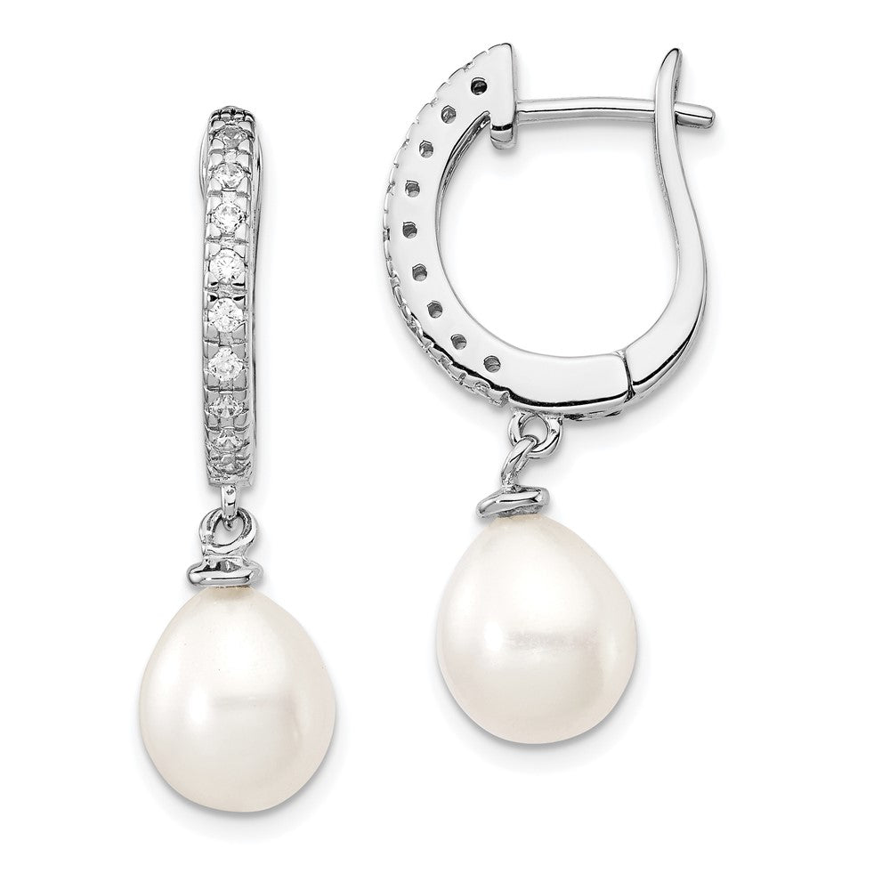 QCM725 Cheryl M Sterling Silver Rhodium-plated Freshwater Cultured Pearl and Brilliant-cut CZ Dangle Earrings