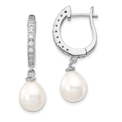 QCM725 Cheryl M Sterling Silver Rhodium-plated Freshwater Cultured Pearl and Brilliant-cut CZ Dangle Earrings