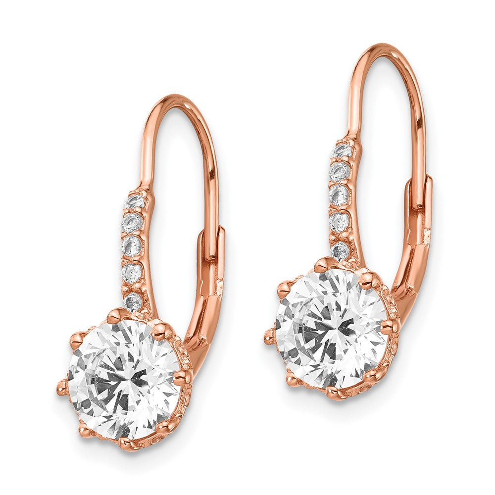 QCM765 Cheryl M Sterling Silver Rose Gold-plated Brilliant-cut CZ Leverback Dangle Earrings