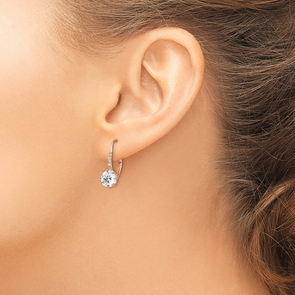 QCM765 Cheryl M Sterling Silver Rose Gold-plated Brilliant-cut CZ Leverback Dangle Earrings